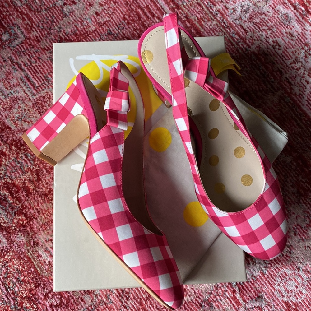 Boden, pink gingham sling back heels. Size 39. - Picture 6 of 8